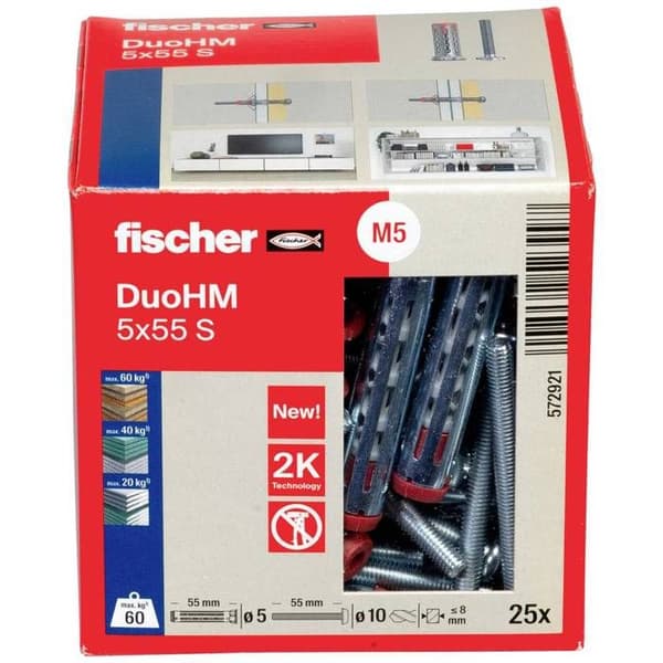 Fischer 572921 DuoHM 5x55 S PH PZ Spik för ihåliga kroppar 55 mm 25 st(en)