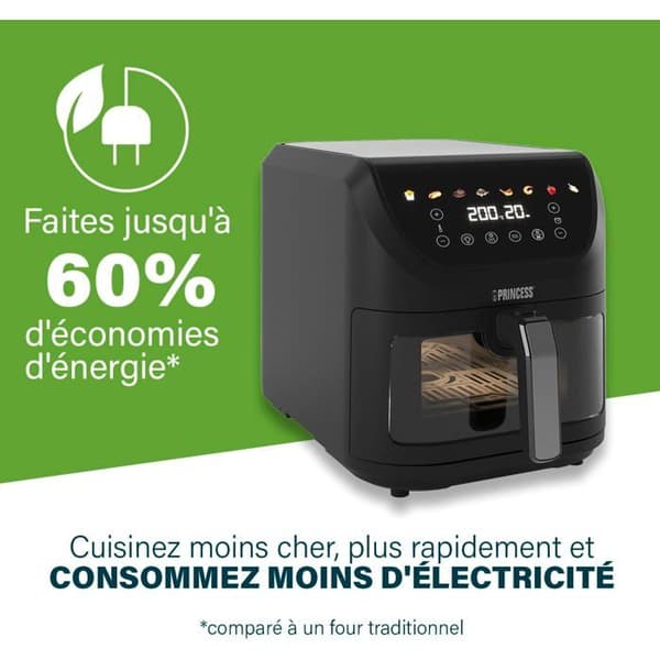 PRINCESS SlimFry 182257 Luftfritös 8L 2000W Touchskärm 8 program Svart Svart