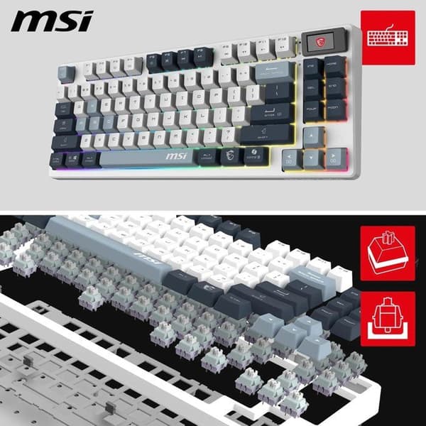 Trådlöst gamingtangentbord - Linjära mekaniska switchar - MSI FORGE GK600 TKL Wireless - TKL - RGB - Vit