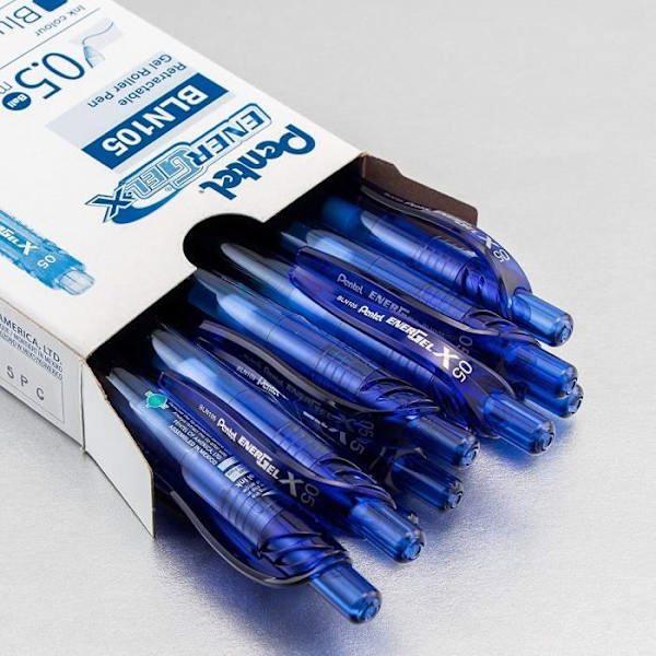 Pentel EnergelX paket med 12 infällbara gelrullar spets 0,5 mm blå - BLN105-C
