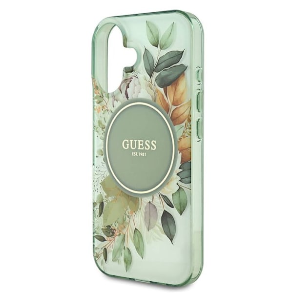 Coque Guess IML Flower & Tonal Circle MagSafe för iPhone 16 Plus (grön)
