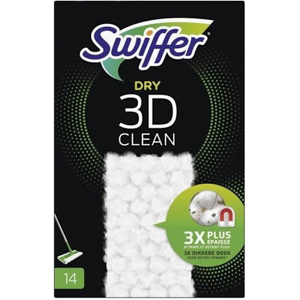 Swiffer Mopp för dammsugning, 3D-rengöring, torra wipes påfyllningar 14 enheter