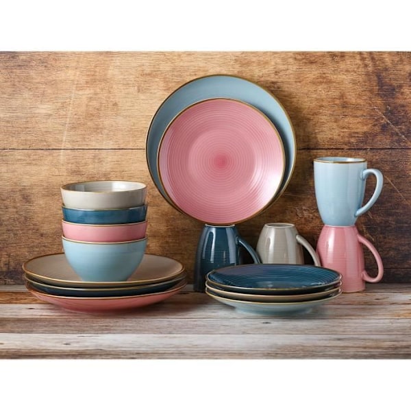 Servis i bordet - CreaTable - Cosy Day - 16 delar - Högkvalitativ stengods - Pastellfärger
