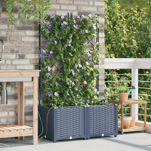 Blomlådor med bevattningssystem 2 st Grå