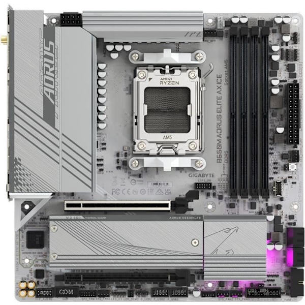 Moderkort - GIGABYTE - B650M AORUS ELITE AX ICE - Micro ATX - Wi-Fi 6E - DDR5 upp till 8000 MHz