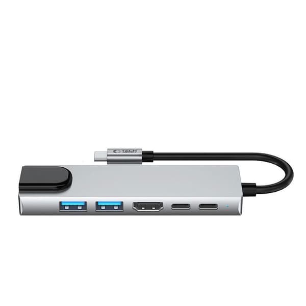 Adapter Hub 6 I 1 Tech-Protect Hb02 Typ-C + Usb 2.0 + Usb 3.0 + Hdmi 4K 30 Hz + Rj45 + Pd100 W Grå Sidereal