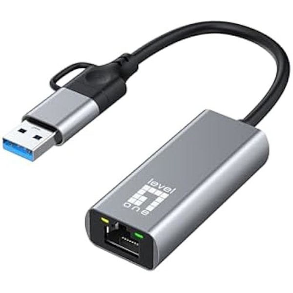 LevelOne USB-0423 2,5 Gigabit Ethernet 2-i-1 USB-C/A nätverksadapter