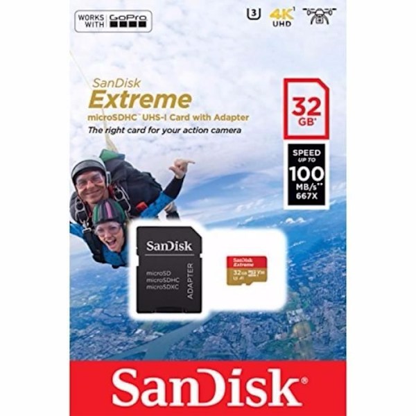 SANDISK EXTREME 32GB microSDHC-kort - Adapter medföljer