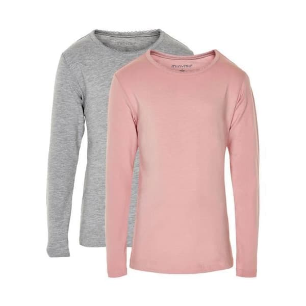Långa ärmar - Minymo Basic junior - 2 delar - 95% bomull/5% elastan - rosa & grå, storlek 116 (6 år) Ros