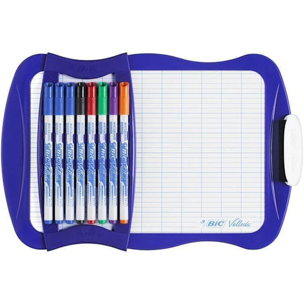 Skolskiffer - BIC - Velleda - Dubbelsidig - 21 x 31 cm - 8 markörer ingår Vit