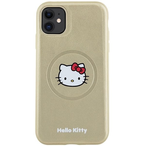 Coque för iPhone 11 - Hello Kitty Hardcase Läder Hello Kitty Läder Kitty Huvud MagSafe (HKHMMN61PGHCKD) - Guld gyllene