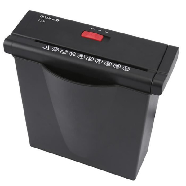Pappersförstörare - OLYMPIA - PS 36 - 6 mm remsa - Kapacitet 6 ark - 7 liters korg Svart