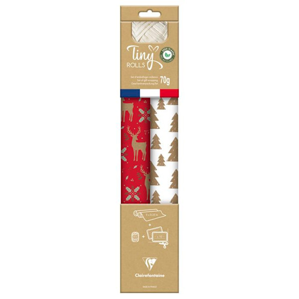 Presentpapper - Clairefontaine - 223887C - 2 rullar - 100 % återvunnet - Noll plast rge/vit