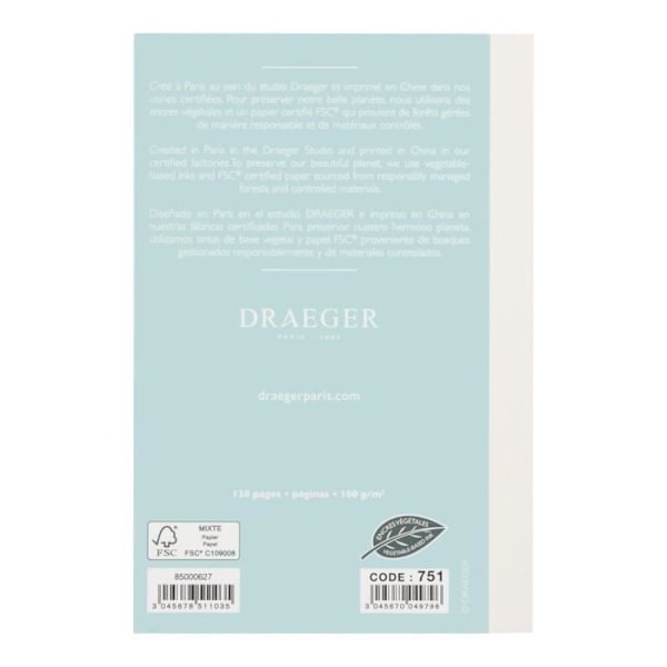 Bullet Journal Anteckningsbok - Draeger Paris - A6 - Ljusblå - 128 sidor - Papper certifierat av FSC® Himmelsblå