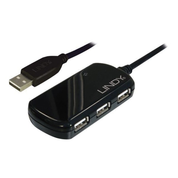 Lindy USB 2.0 Pro aktiv förlängning + nav, 8 meter