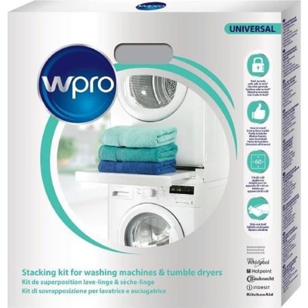 WPRO SKS101 staplingssats med hylla för tvättmaskin och torktumlare i måtten 60x60cm