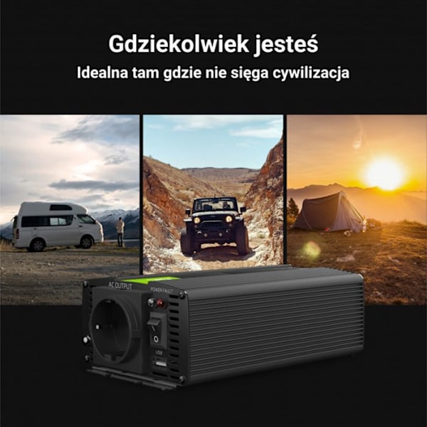Spänningsomvandlare - Green Cell - 1000W/2000W - Ren Sinus - DC 24V - AC 230V