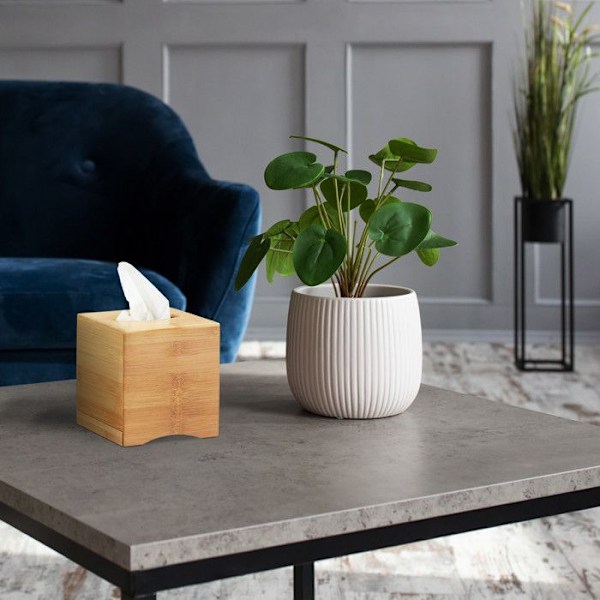 Relaxdays Square Tissue Dispenser Makeup Tissue Box Bambu Wood HxBxD: 15,5 x 14,5 x 14,5cm, Natural ljusbrun