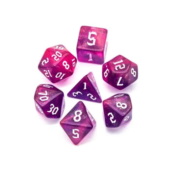 Set med 7 resin-där i låda - Rosa glitter