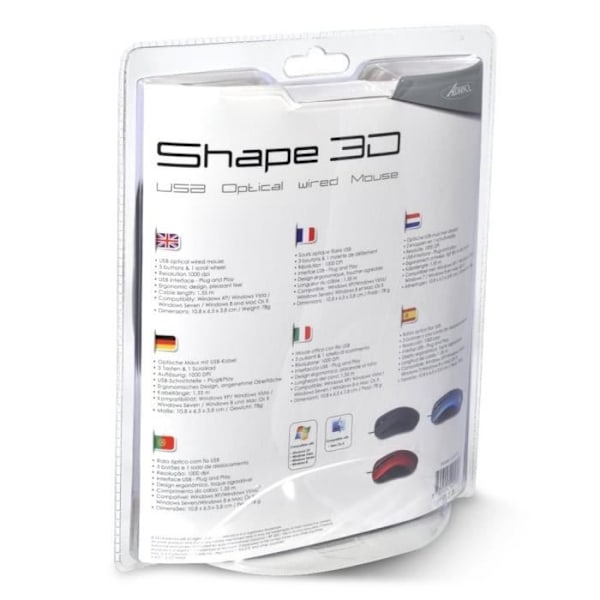 Shape 3D S-3D-BK Mus - ADVANCE - Kabelansluten - Optisk - 3 knappar - 1000 DPI - PC / Mac OS X - Svart
