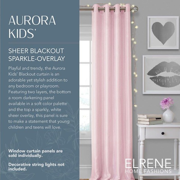 Gardin - Dubbla Gardiner Elrene Aurora Window Curtain Collection, polyestertyg, rosa, 52" B x 84" L (1 panel)