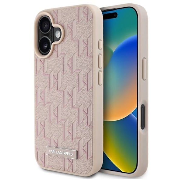 iPhone 16 Fodral - Karl Lagerfeld Läder MagSafe (KLHMP16SPKHPORPP) - Rosa Hot Stamp