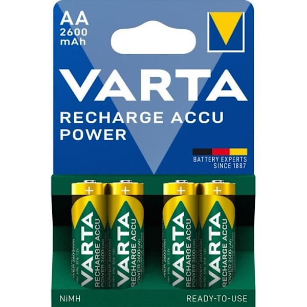 LADDA batteri NiMH Power Mignon (AA) med 2600mAh - 4 stycken Grön / Gul