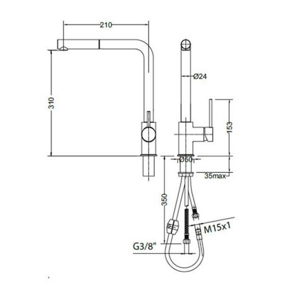 Diskbänksblandare - FRANKE - Sinus plus 850272 - Utdragbar spray - Kromfinish - 360° rotation Krom