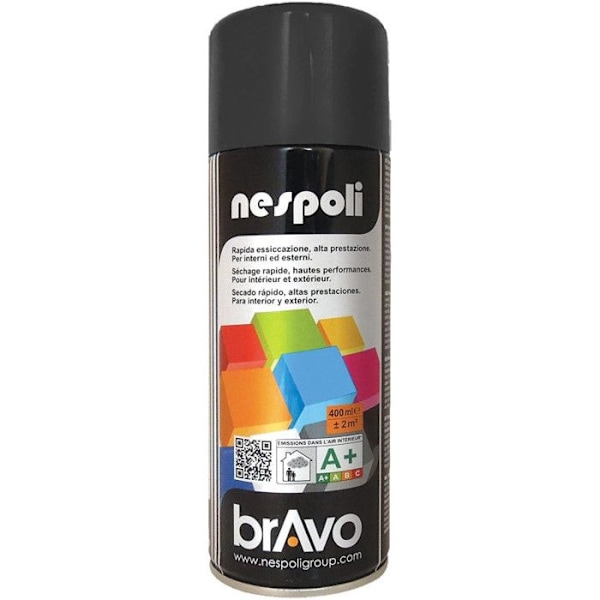 Professionell färgspray - NESPOLI - Mattsvart - 400mL - Snabbtorkande - Flera lager Matte svart