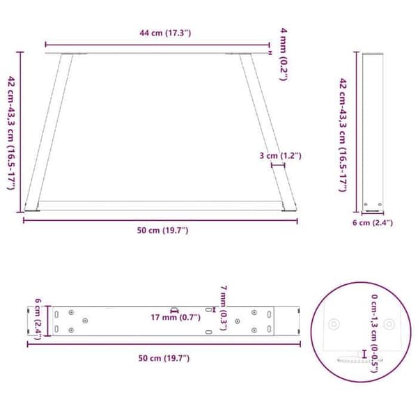 vidaXL V-formade soffbordsben, 2 delar, vit, 50 x (42-43,3) cm, stål 4012549