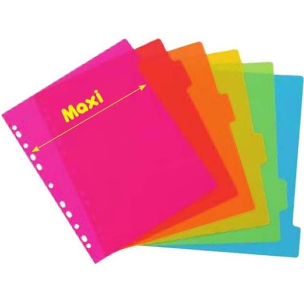 VIQUEL - Set med 6 avdelare för A4 Maxi format pärm - PVC - 24,5 x 30,5 cm - Neonfärger Flerfärgad