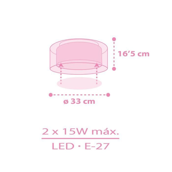 Plafonnier barn Licornes - DALBER - Mönster licornes - L 33 cm - H 17 cm - Rosa Rosa