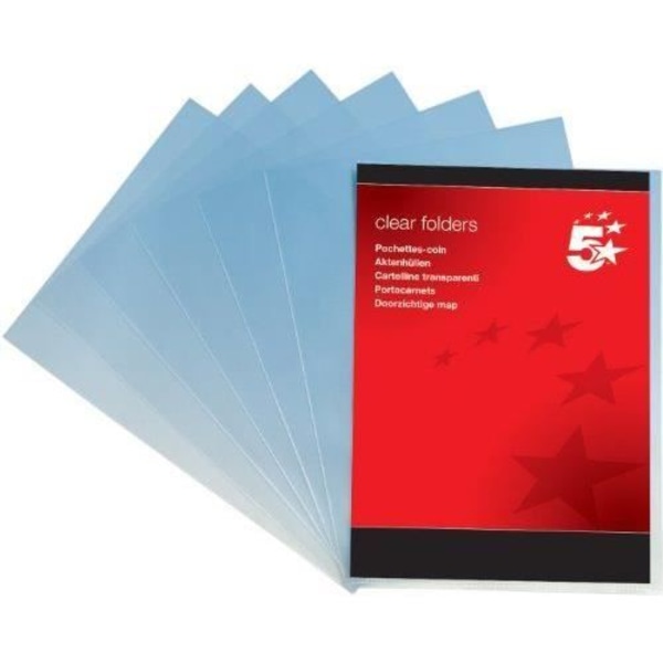 5-stjärnig plastmapp 90 mikron Transparent A4-pack om 100 (UK Import)