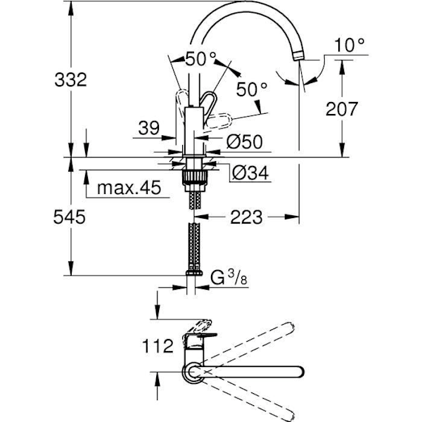 GROHE - Engrepps diskbänksblandare Krom