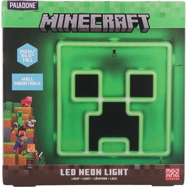 Väggdekoration - PALADONE - PP14020MCFVN - Grön neonskylt - Creeper-mönster - Väggfäste