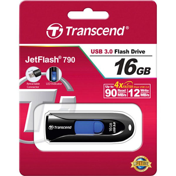 TRANSCEND JETFLASH 790 USB-nyckel - 16 GB - Svart
