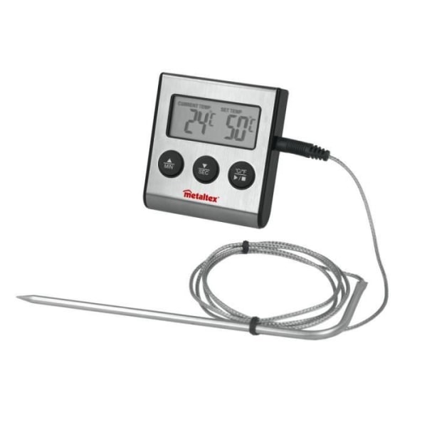 METALTEX Magnetisk elektronisk termometer och timer med rostfri stålsond - 2 i 1