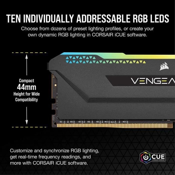 CORSAIR DDR4 PC-minne - VENGEANCE RGB PRO 16GB (2x8GB) - 3600Mhz - CAS 18 Optimerad för AMD Ryzen - svart (CMH16GX4M2Z3600C18)