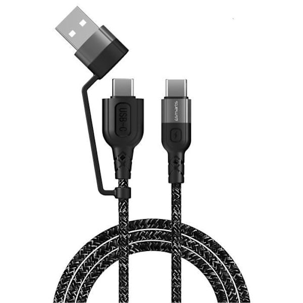 4smarts ComboCord CA-kabel USB C och USB A till USB C strömförsörjningskabel Motståndskraftig med anti-kinkskydd - 1,5 m - Monokrom
