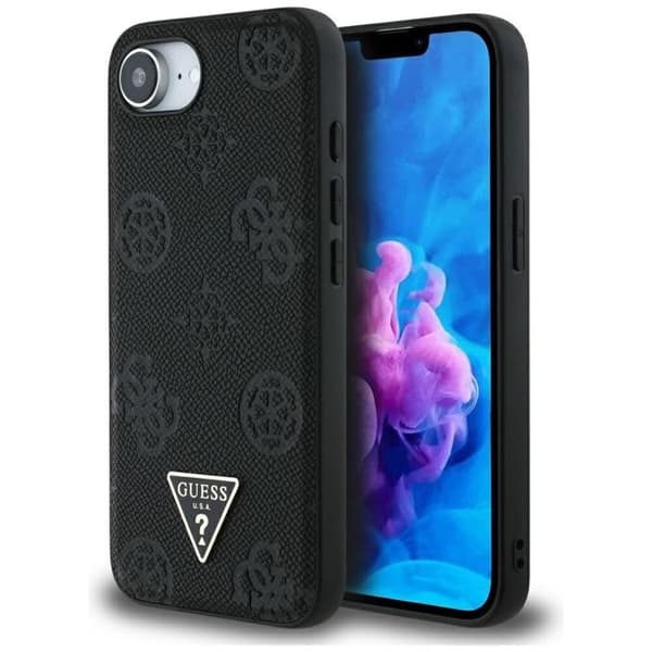 Coque Guess Peony Grained Hot Stamp Triangle Logo MagSafe för iPhone 16e - Svart Svart