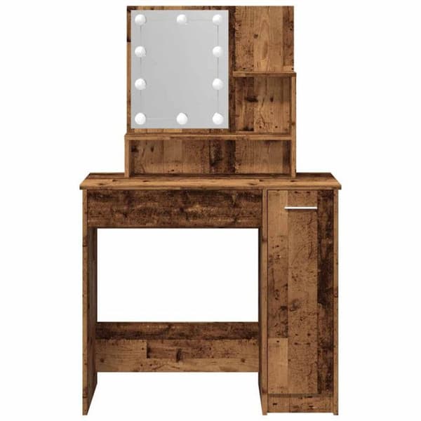 Coiffeuse med LED gammalt trä 86,5x35x136 cm