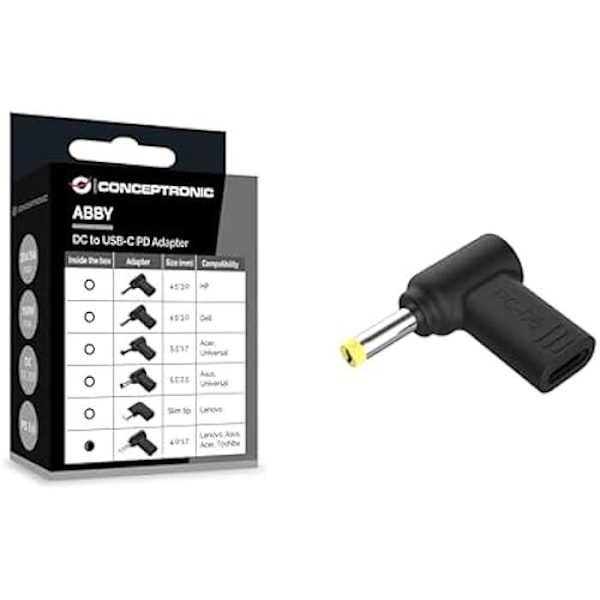 CONCEPTRONIC ABBY15PC06 DC till USB-C-adapter kompatibel med Lenovo/Asus/Acer/Toshiba 4,0 x 1,7 mm 18-20V