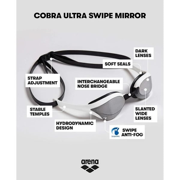 arena Cobra Ultra Swipe Mirrored Simglasögon, Silver/Blå, Senior - 002507-570