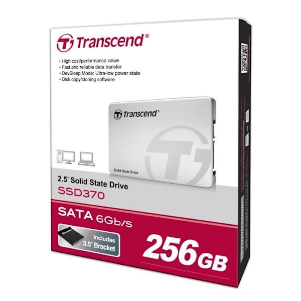 TRANSCEND SSD370 intern solid state-enhet - 256 GB - 2,5" SATA3 MLC - stötsäker och vibrationsdämpande