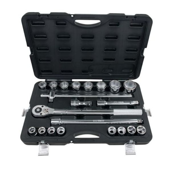 Hylslåda - KS TOOLS - 21 delar - 6 punkter - polerad kromfinish