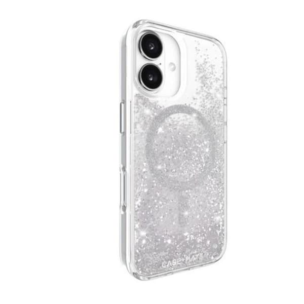 Coque för iPhone 16 MagSafe med Kinetiska Glitter och Kaskadeffekt CASE MATE Silver Transparent
