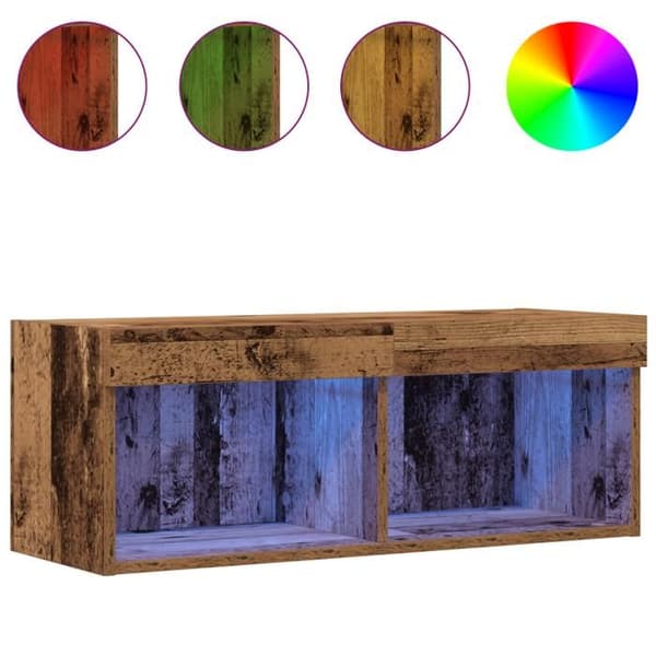TV-möbler med LED-lampor 2 st Antik trä 80x30x30 cm