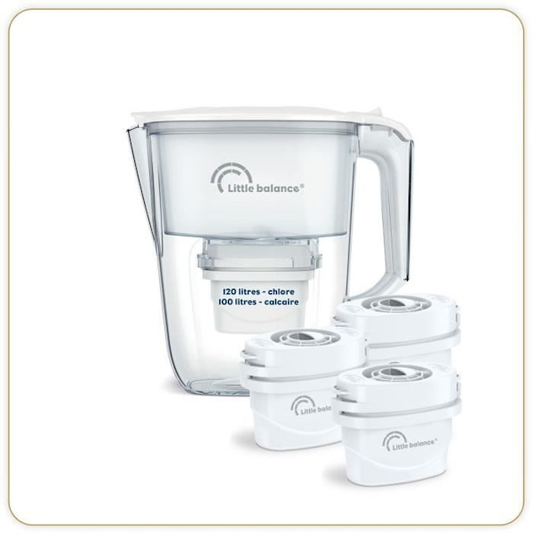 Clear Filter Carafe + 3 LITTLE BALANCE patroner - 8592 - Minskar mikroplast, klor, kalkavlagringar, 2,5 l, Ultrasnabbt flöde Vit