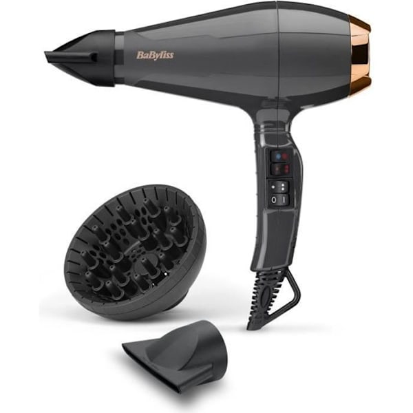 Hårtork - BaByliss - 6719DE Air Pro 2200 - Prestanda, professionell kvalitet, glans - Tillverkad i Italien Svart
