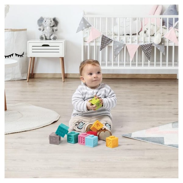 Byggspel - LUDI - Sammankopplade sensoriska kuber - Baby - Flerfärgad - 9 stycken Flerfärgad